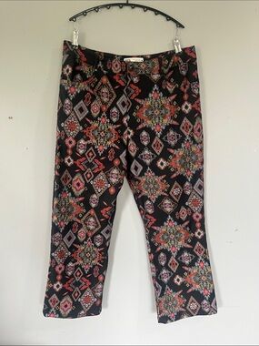 Zara Black Floral Geometric Print Pants with Pink & Red Accents XL
